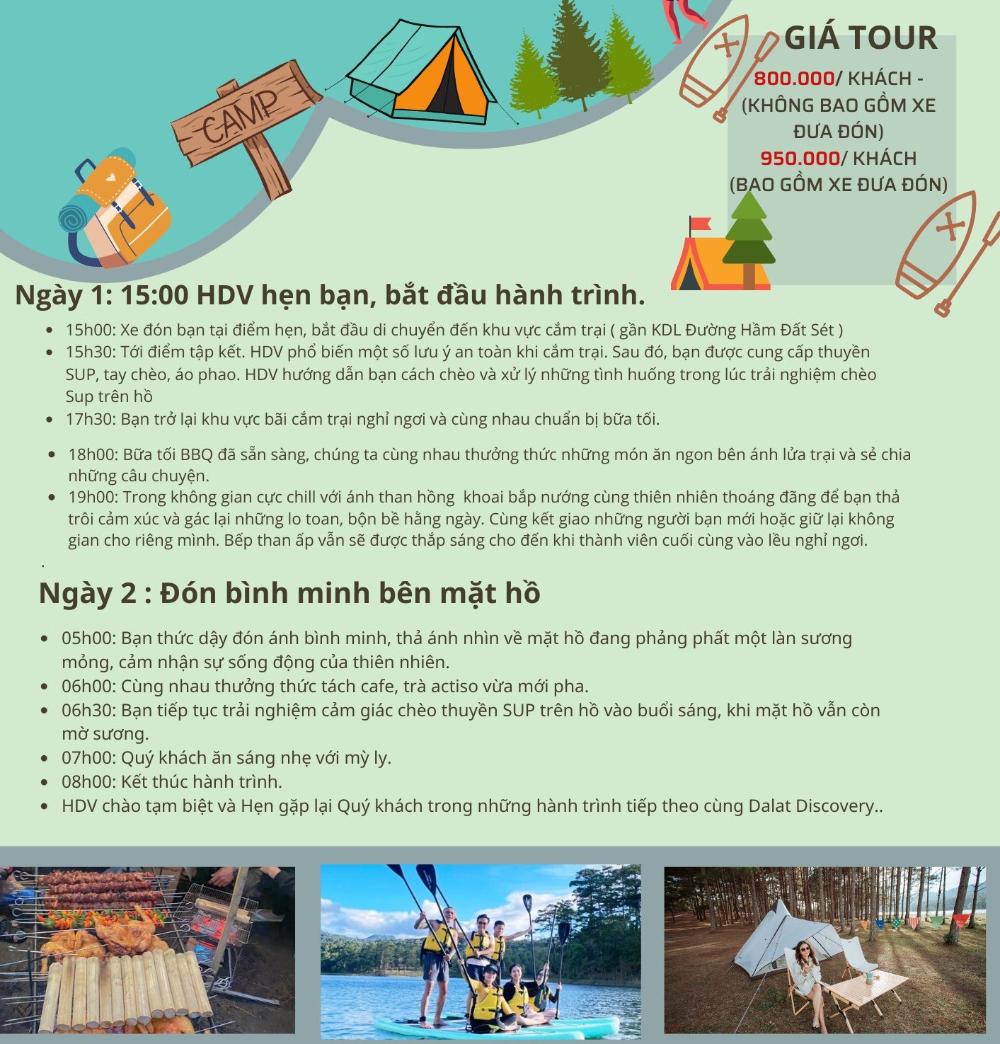 Tour cắm trại chèo sup Hồ Tuyền Lâm 2N1Đ