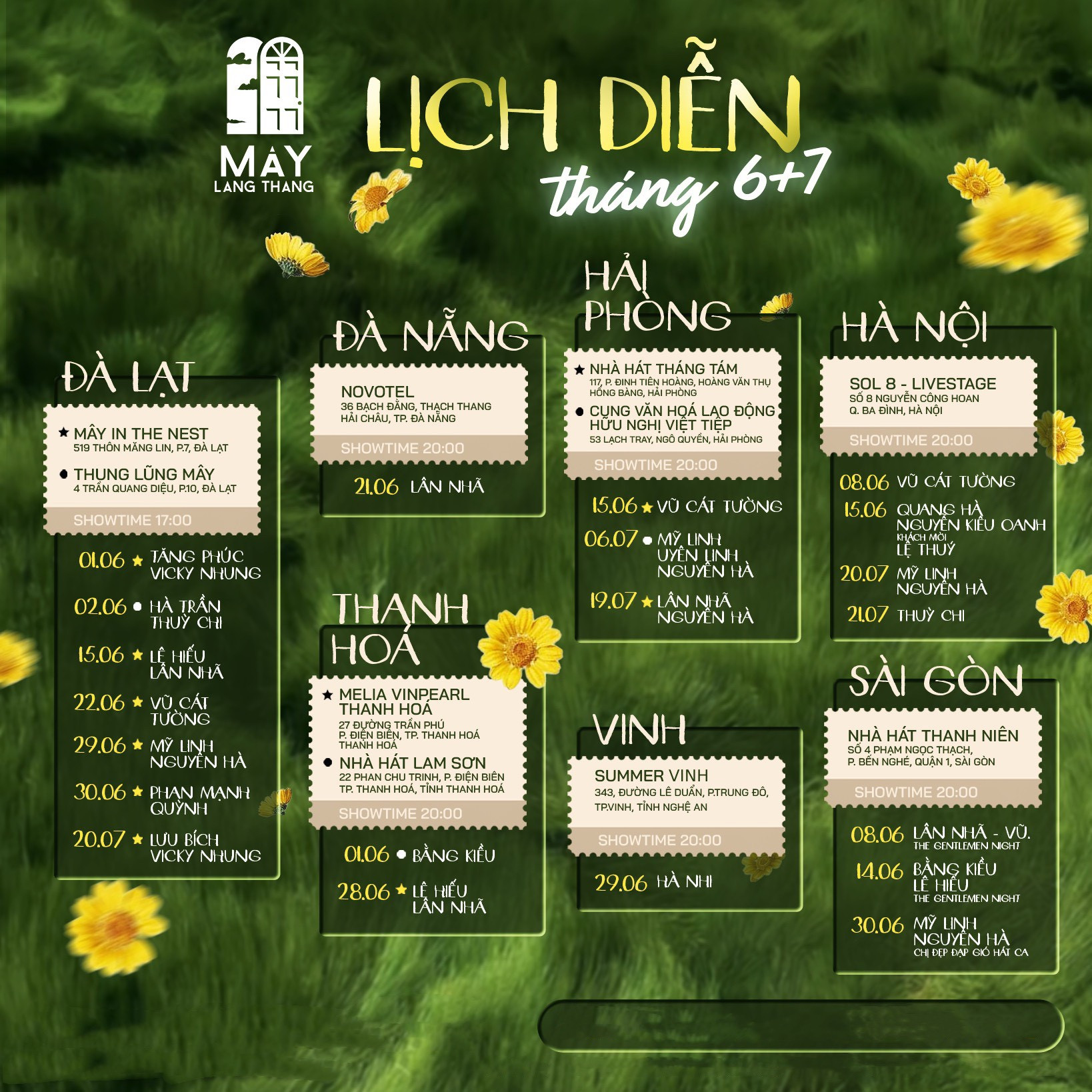 lịch diễn mây lang thang tháng 6