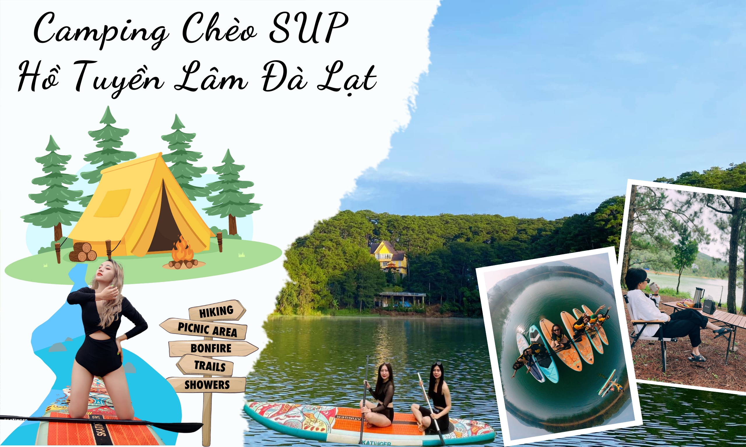 banner camping chèo sup hồ tuyền lâm