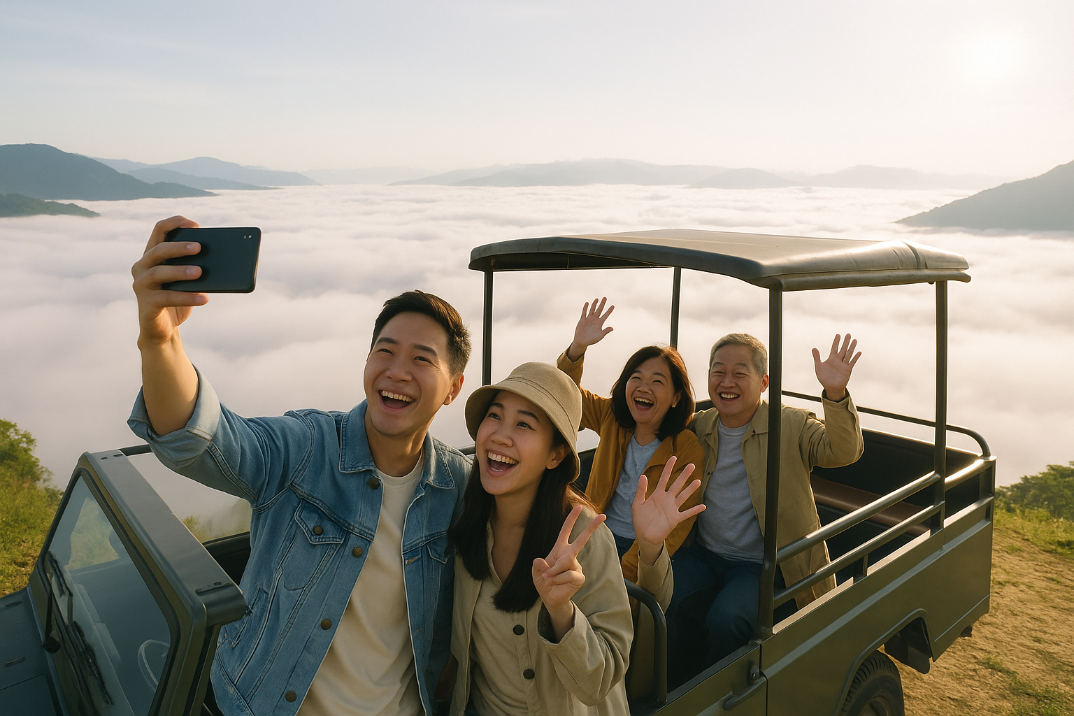 Du khách trải nghiệm tour săn mây Đà Lạt tiện lợi